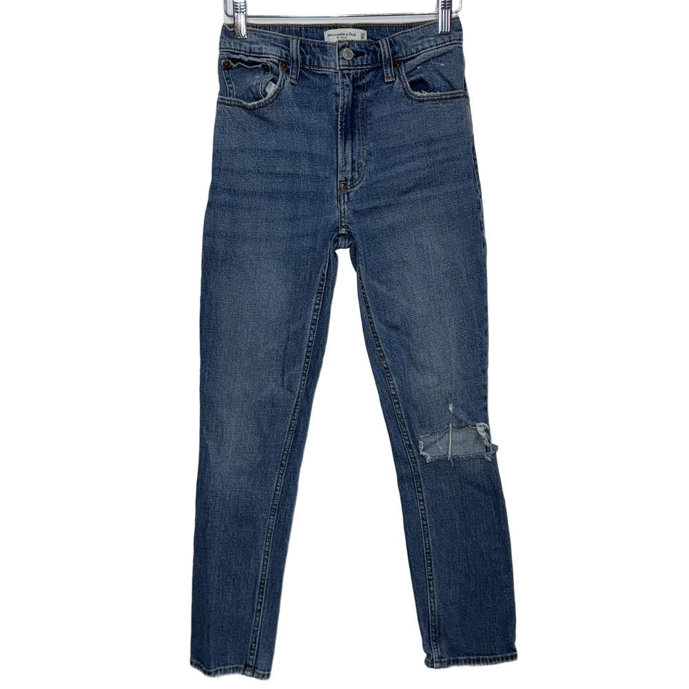 NEW Abercrombie & Fitch Blue Denim Medium Wash Distressed Cotton Jeans Sz 24 00